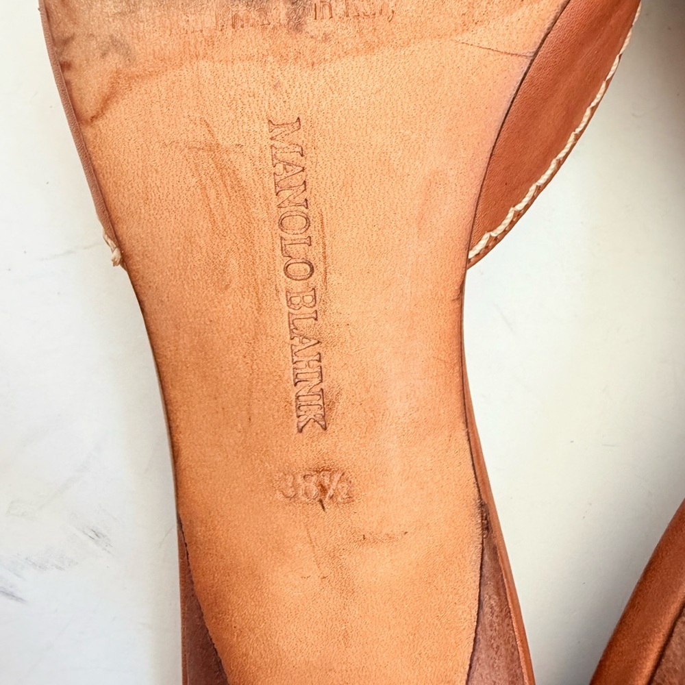 Vintage Manolo Blahnik Brown Leather Contrast Stitch Bow Mule kitten Heels 38.5 - Picture 8 of 9
